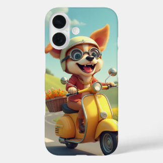 Coque Pour iPhone 16 chien chevauchant un scooter