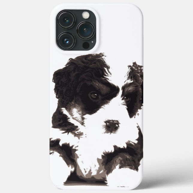 Coques Case-Mate iPhone Chien chiot maltais noir et blanc (Verso)