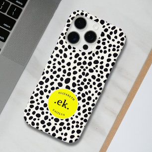 Coque iPhone 16 Pro Chien dalmate Abstrait Motif Monogramme jaune