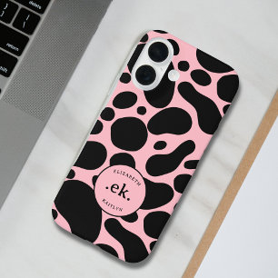 Coque Pour iPhone 16 Chien dalmate Abstrait Motif rose pâle Monogramme