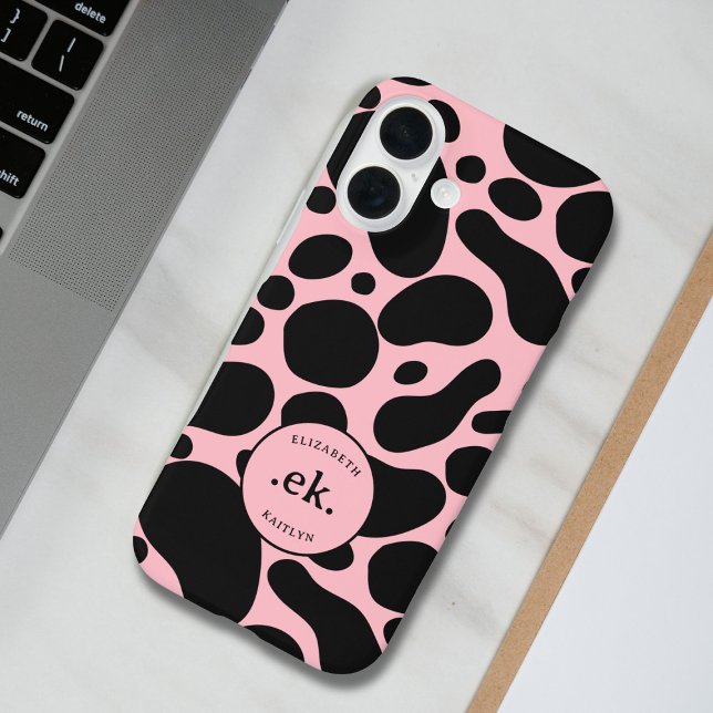 Coques Case-Mate iPhone Chien dalmate Abstrait Motif rose pâle Monogramme (Créateur téléchargé)