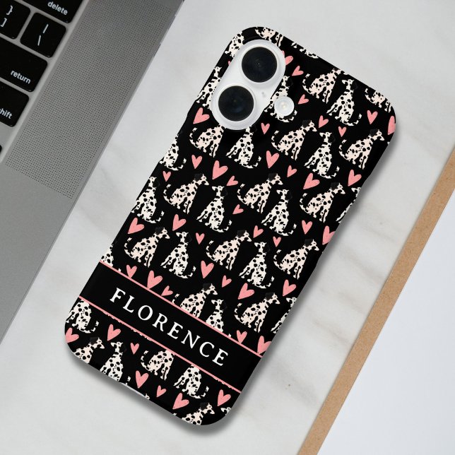 Coques Case-Mate iPhone Chien dalmate Coeurs roses Nom du Motif (Créateur téléchargé)