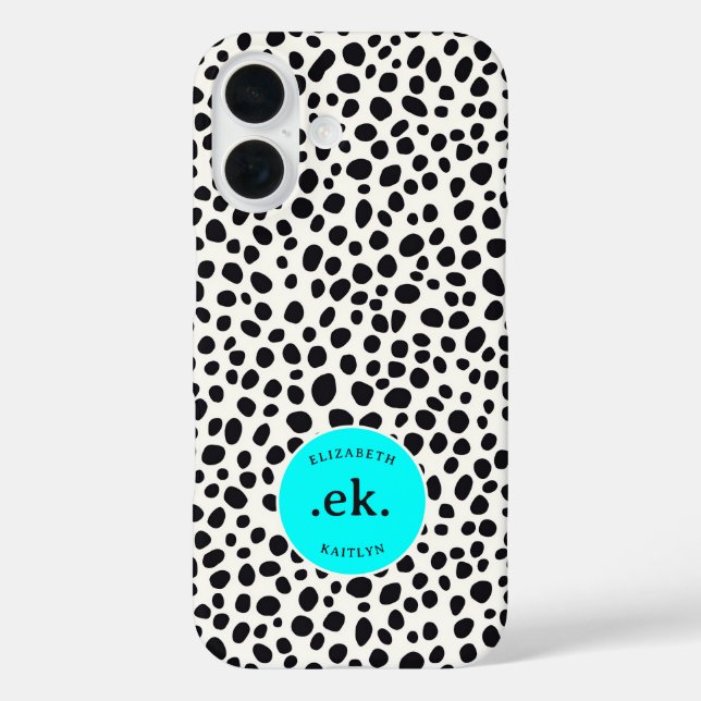Coques Case-Mate iPhone Chien dalmate Motif Abstrait Aqua Blue Monogramme (Verso)