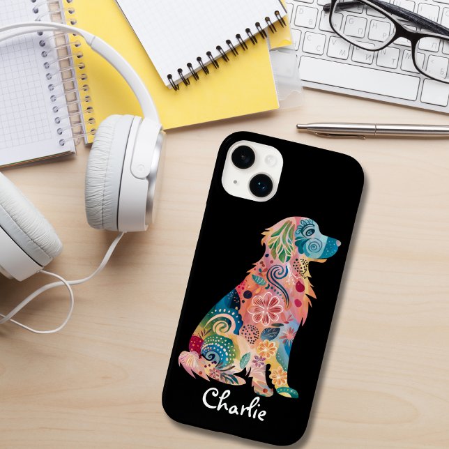 Coques Case-Mate iPhone Chien de compagnie Retriever doré Fleurs abstraite (Créateur téléchargé)