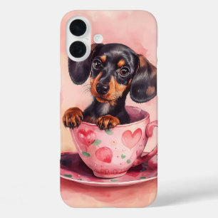 COQUE POUR iPhone 16 PLUS CHIEN DE DACHSHSHSHSHSHSHING EN TASSE DE THÉ VALEN