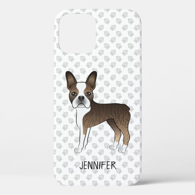 Coques Case-Mate iPhone Chien de dessin animé Boston Terrier Bringé & nom  (Verso)