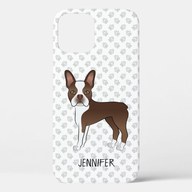 Coques Case-Mate iPhone Chien de dessin animé Boston Terrier marron et bla (Verso)