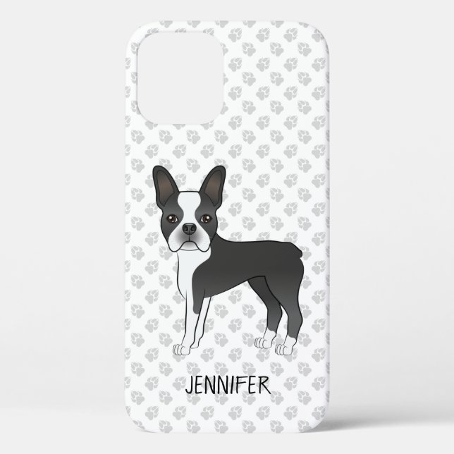 Coques Case-Mate iPhone Chien de dessin animé Boston Terrier noir et blanc (Verso)