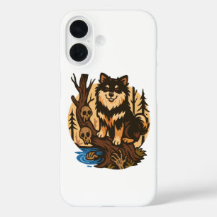 Coque Pour iPhone 16 Chien de la forêt effrayante avec des crânes Art d
