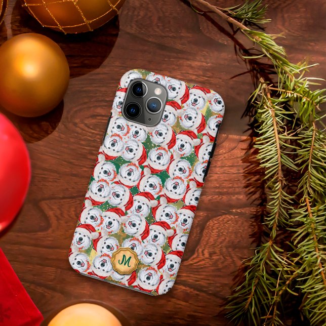 Coques Case-Mate iPhone Chien de Noël Mignon Malamute d'Alaska Vert Doré (Créateur téléchargé)