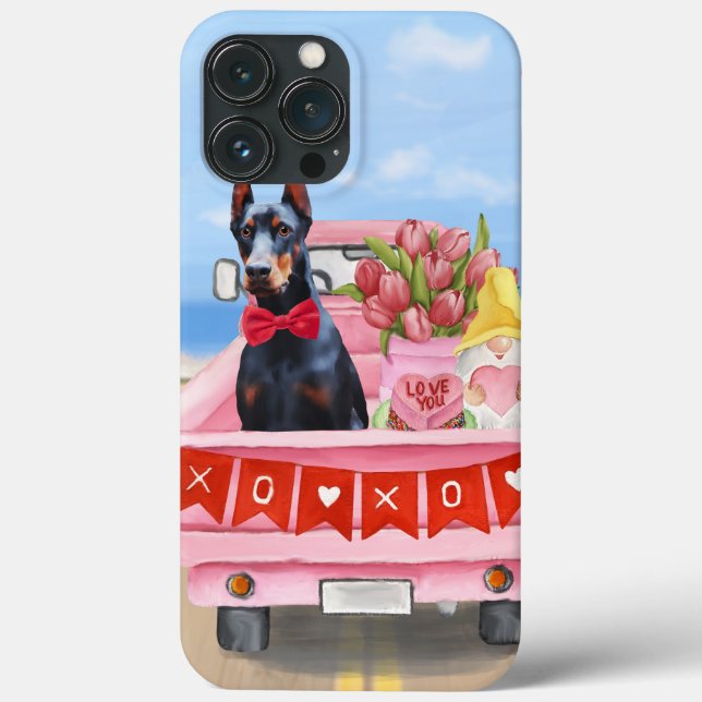 Coques Case-Mate iPhone Chien Doberman Camion de la Saint-Valentin Cœurs (Verso)