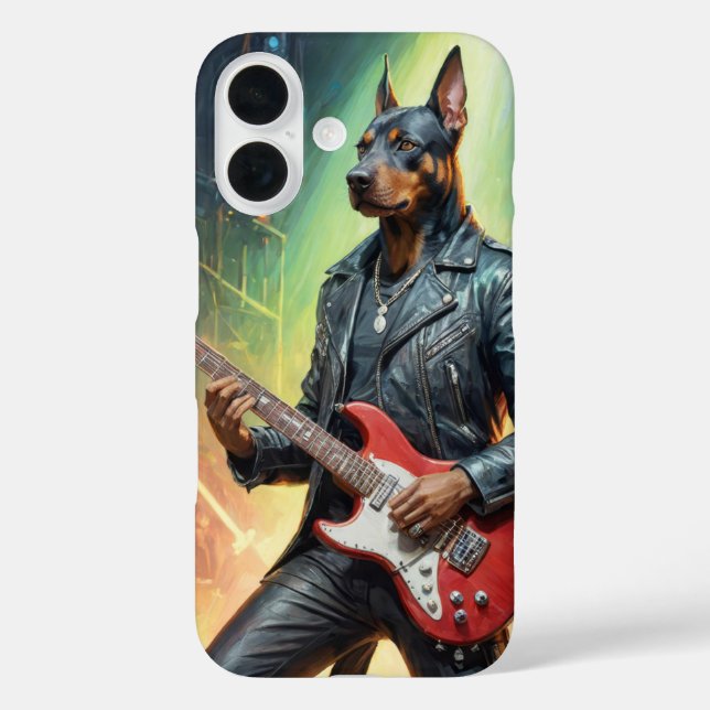 Coques Case-Mate iPhone Chien Doberman jouant de la guitare sur une scène  (Verso)