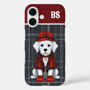 Coque Pour iPhone 16 chien écossais drôlement déguisé - monogramme - ta