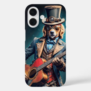 Coque Pour iPhone 16 Chien Golden Retriever steampunk jouant de la guit