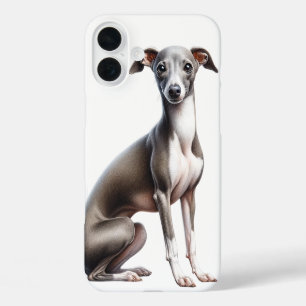 COQUE POUR iPhone 16 PLUS CHIEN GRIS ET BLANC ITALIEN GREYHOUND PUPPY