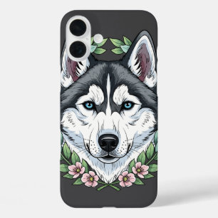 Coque Pour iPhone 16 Plus Chien Husky Sibérien Et Fleurs De Kalmia à Feuille