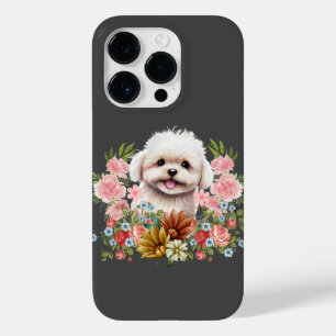 Coque Case-Mate iPhone Chien maltais aux fleurs, Chien maltais mignon