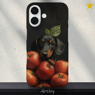 Coque Pour iPhone 16 Chien mignon Dachshund Peeking Apple Peinture Init