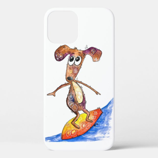 Coques Case-Mate iPhone Chien mignon Whimsical sur Surboard (Verso)