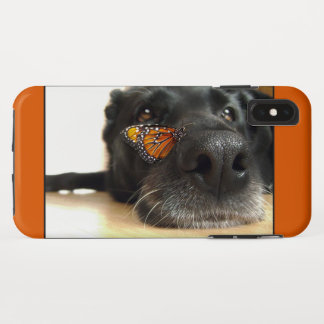 Coque Pour iPhone XS Max Chien noir de laboratoire avec le papillon