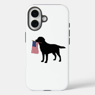 Coque Pour iPhone 16 Chien noir tenant un drapeau américain - 4 juillet