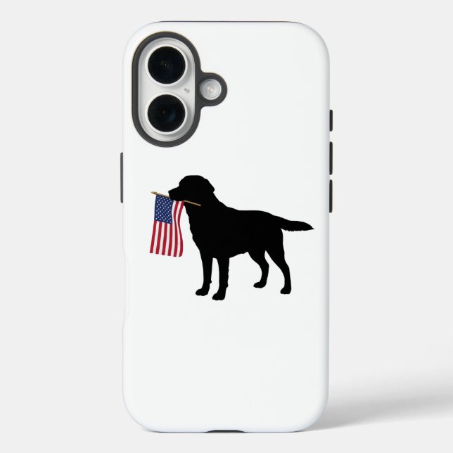 Coques Case-Mate iPhone Chien noir tenant un drapeau américain - 4 juillet (Verso)