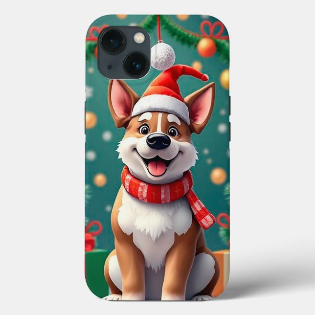 Coques Case-Mate iPhone Chien parmi les décorations de Noël festives (Verso)