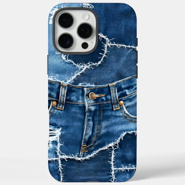 Coques Case-Mate iPhone Chien Patchwork Art Denim (Verso)