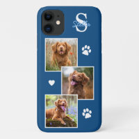 Chien Photo Collage Monogram Blue Pet