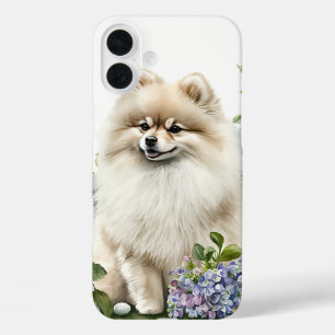 COQUE POUR iPhone 16 PLUS CHIEN POMERANIEN COLORÉ DE CRÈME EN FLEUR SAUVAGE