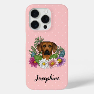 Coque Case-Mate iPhone Chien Rhodesian Ridgeback Avec Fleurs Et Nom Rose