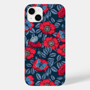 Coque Case-Mate iPhone Chien rose et papillons en bleu et rouge