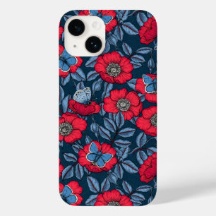 Coque Case-Mate iPhone Chien rose et papillons en bleu et rouge