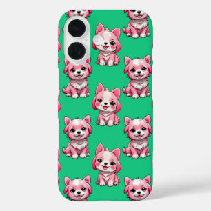 Coque Pour iPhone 16 Chien rose Motif design - Vert