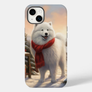 Coque Case-Mate iPhone Chien Samoyède dans la neige de Noël 