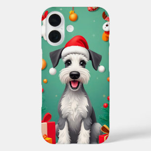 Coque Pour iPhone 16 Chien souriant avec un chapeau de Père Noël