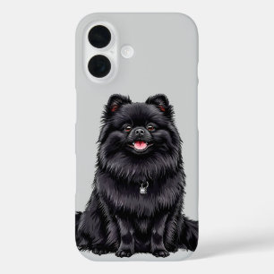 Coque Pour iPhone 16 Chien Spitz japonais noir