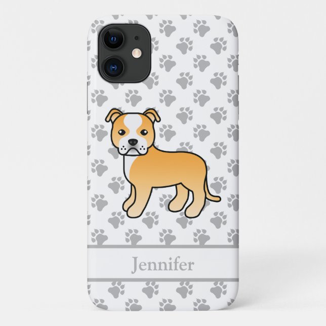 Coques Case-Mate iPhone Chien Staffie anglais fauve et blanc & nom (Dos)