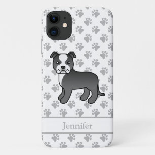 Case-Mate iPhone Case Chien Staffie anglais noir et blanc & nom