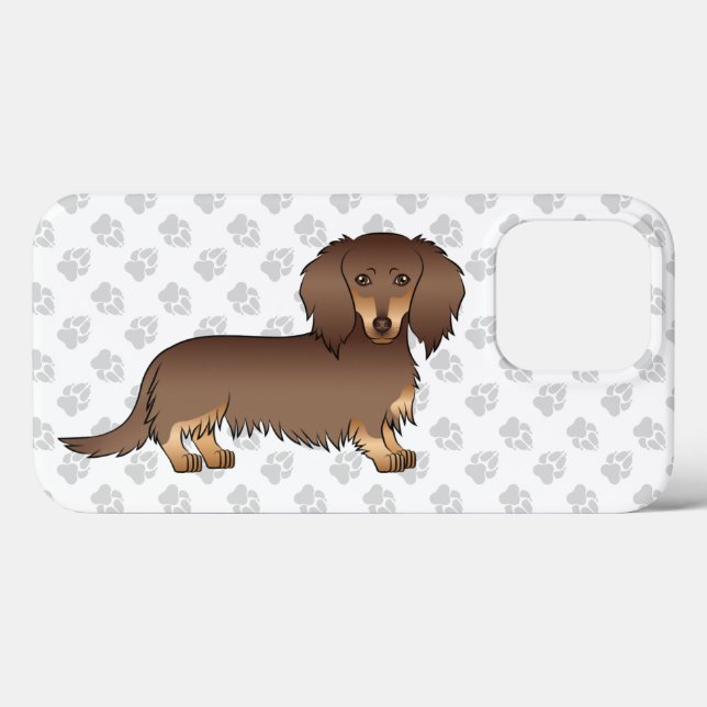 Coques Case-Mate iPhone Chien teckel à poil long chocolat et fauve & patte (Verso (horizontal))