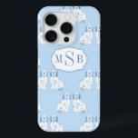 Coque Case-Mate iPhone Chiens en porcelaine bleue et blanche Monogramme t<br><div class="desc">Ce design présente un monogramme de trois lettres sur un motif de fond répétitif réalisé à partir de mes illustrations de chiens Staffordshire bleus et blancs.</div>