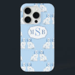 Coque Case-Mate iPhone Chiens en porcelaine bleue et blanche Monogramme t<br><div class="desc">Ce design présente un monogramme de trois lettres sur un motif de fond répétitif réalisé à partir de mes illustrations de chiens Staffordshire bleus et blancs.</div>