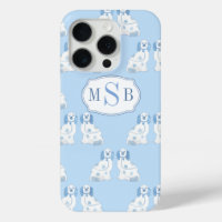 Chiens en porcelaine bleue et blanche Monogramme t