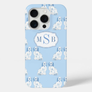 Coque Case-Mate iPhone Chiens en porcelaine bleue et blanche Monogramme t