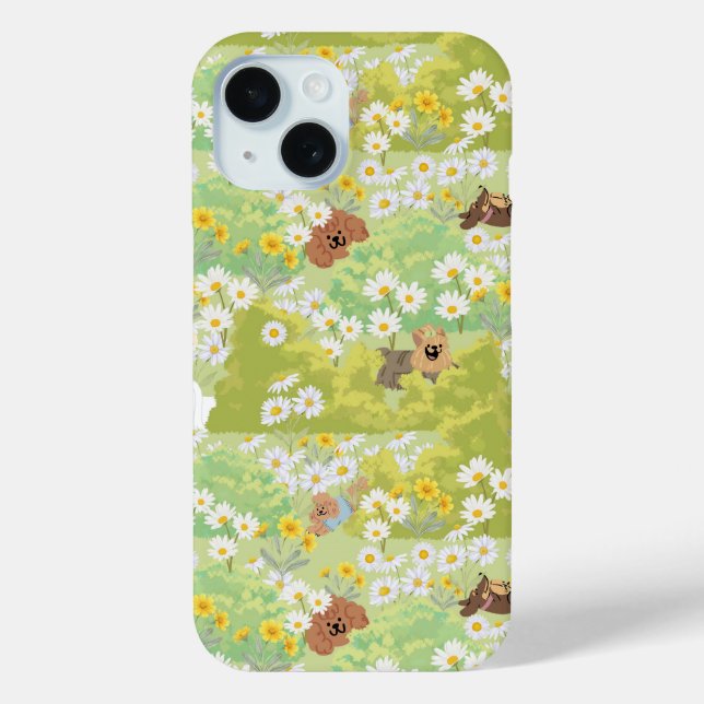 Coques Case-Mate iPhone Chiens mignons avec motif sans couture de fleurs d (Verso)