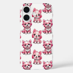 Coque Pour iPhone 16 Chiens roses mignons - Blanc