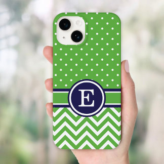 Coque Pour iPhone 14 Chiffre Chevron - Green et Navy Preppy