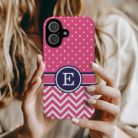 Chiffres Chevron Rose et Navy Preppy Monogram