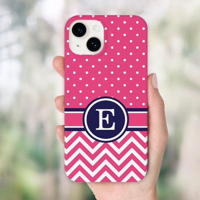 Coques Case-Mate iPhone Chiffres Chevron Rose et Navy Preppy Monogram (Créateur téléchargé)