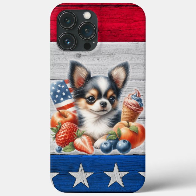 Coques Case-Mate iPhone Chihuahua Patriotique Fruit USA Long Hair Chihuahu (Verso)